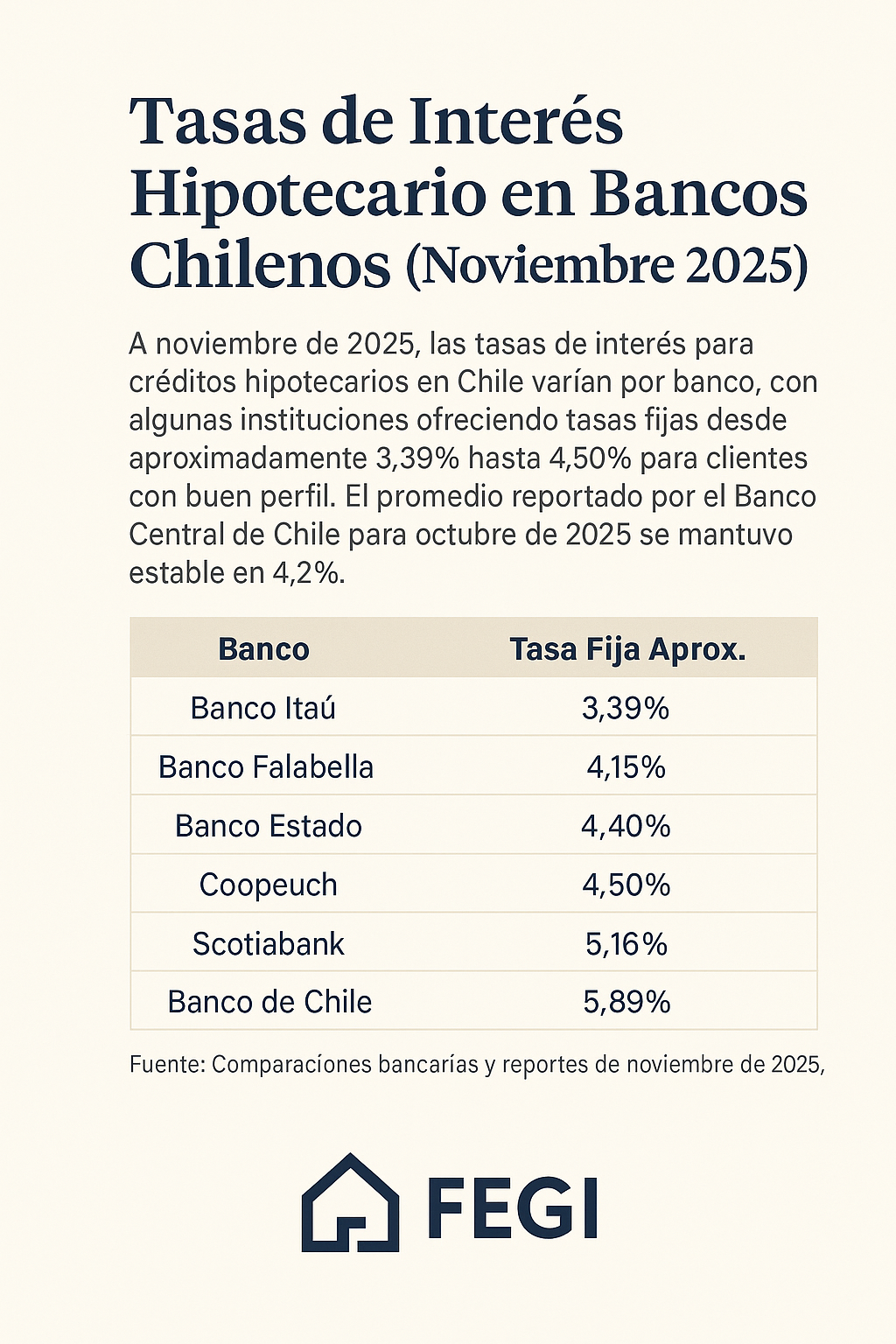 Tasas hipotecarias en Chile a noviembre 2025: una oportunidad que no deberías dejar pasar